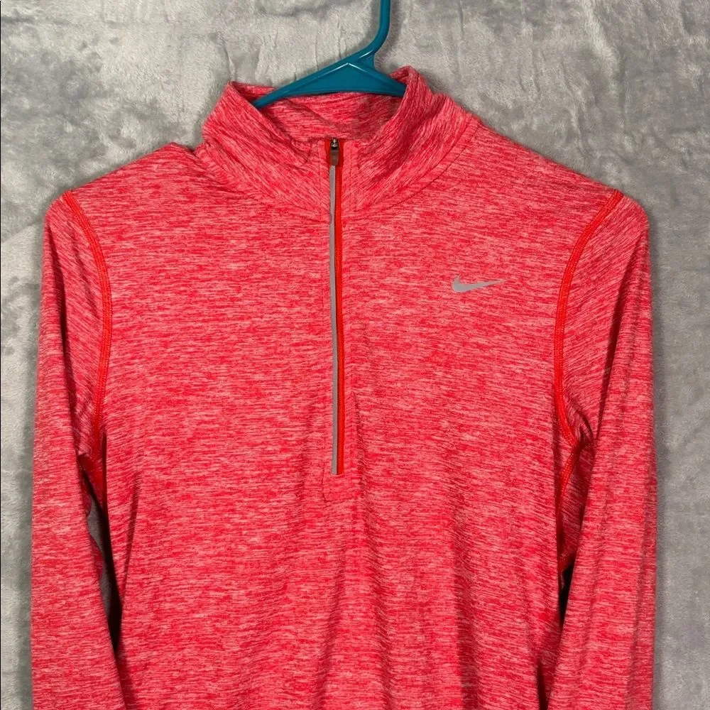 Nike Dri-fit Heathered Coral 1/4 Zip Reflective Pullover Thumbholes Size Small